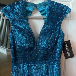 NWT Sherri Hill Teal Sequin Gown